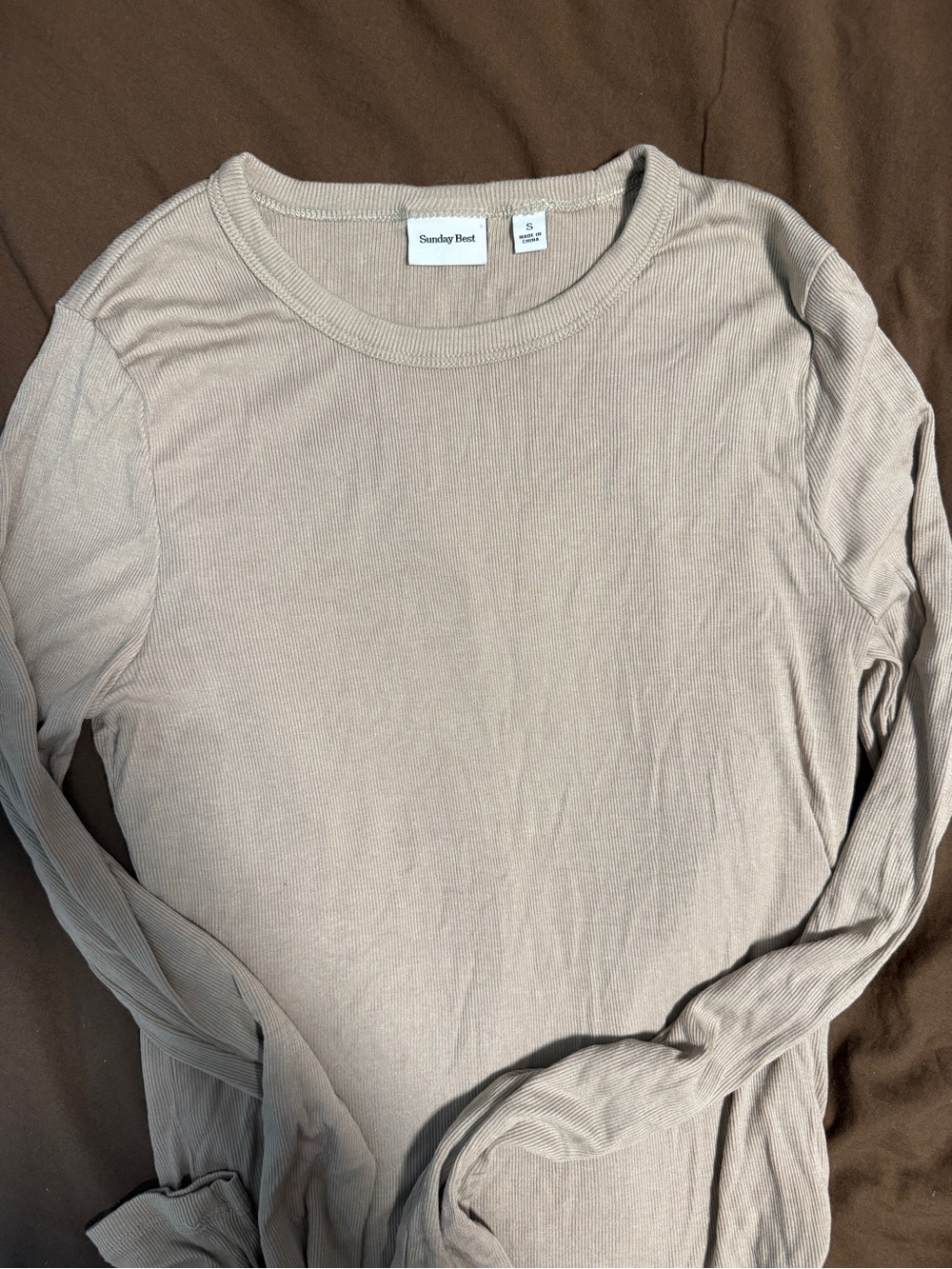 Sunday Best women’s Long-Sleeve Ribbed Tee in Light Taupe